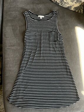 love, Fire Black and White Striped Sleeveless Mini Dress